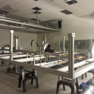 Prefabricated easy installation of ceiling grid and all media services.
